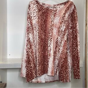 Belle by Kim Gravel Red and White Animal Print Long Sleeve Top